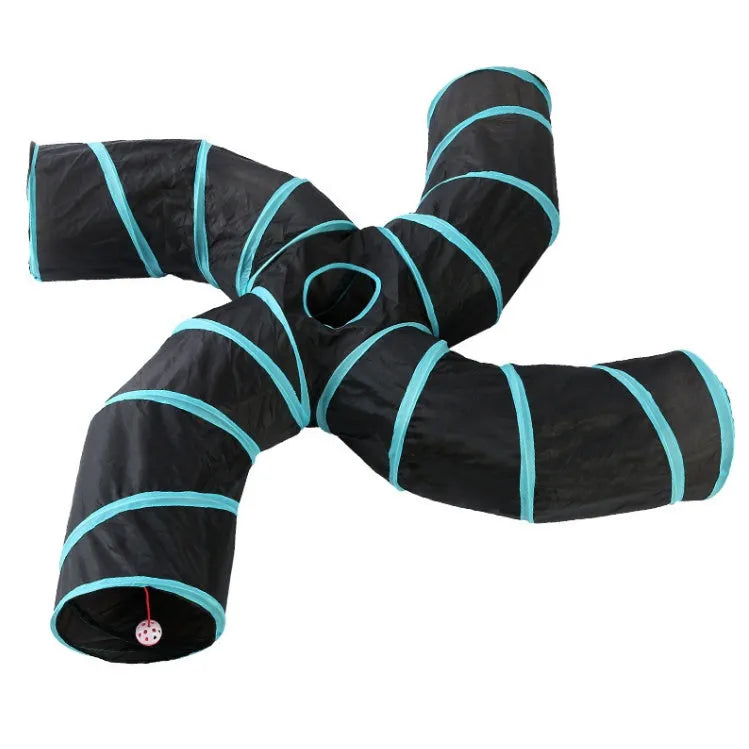 Collapsible S-type four-channel polyester cat tunnel toy for indoor pet play