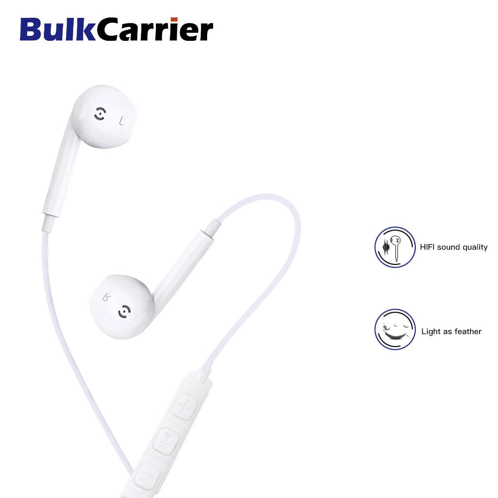 White wired earbuds voice headset with 3.5mm jack and 1.2m TPE round cable