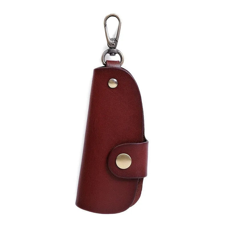 Genuine leather handmade key storage bag in black, brown, coffee, and purplish red.
