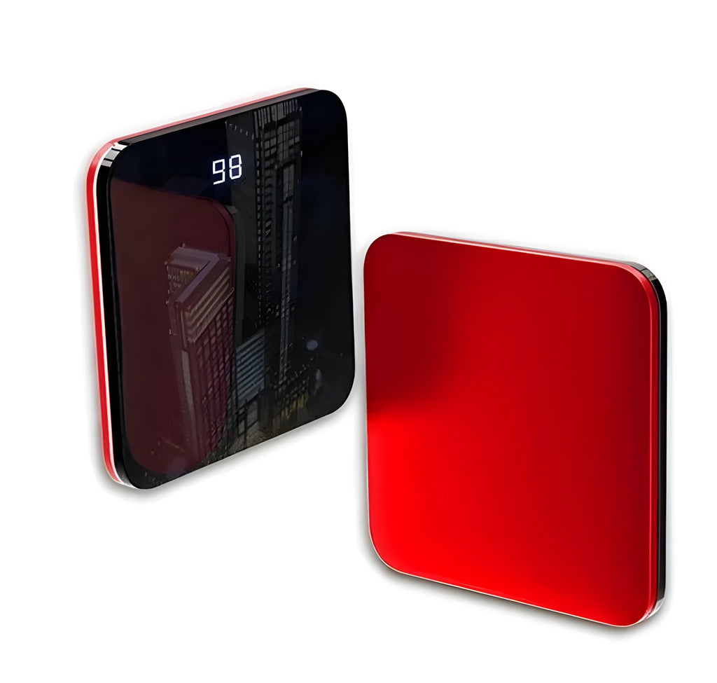 Ultra-thin mirror mini charging power bank with LCD display and alloy shell in black