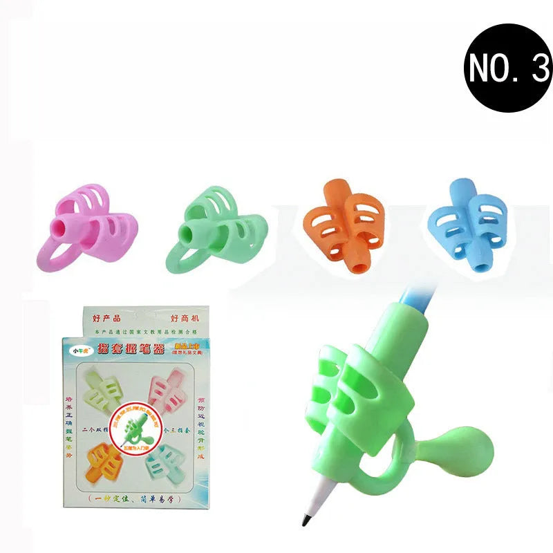 Cartoon children stationery pen holder for correcting writing posture made of soft rubber in multiple styles