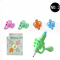 Cartoon children stationery pen holder for correcting writing posture made of soft rubber in multiple styles