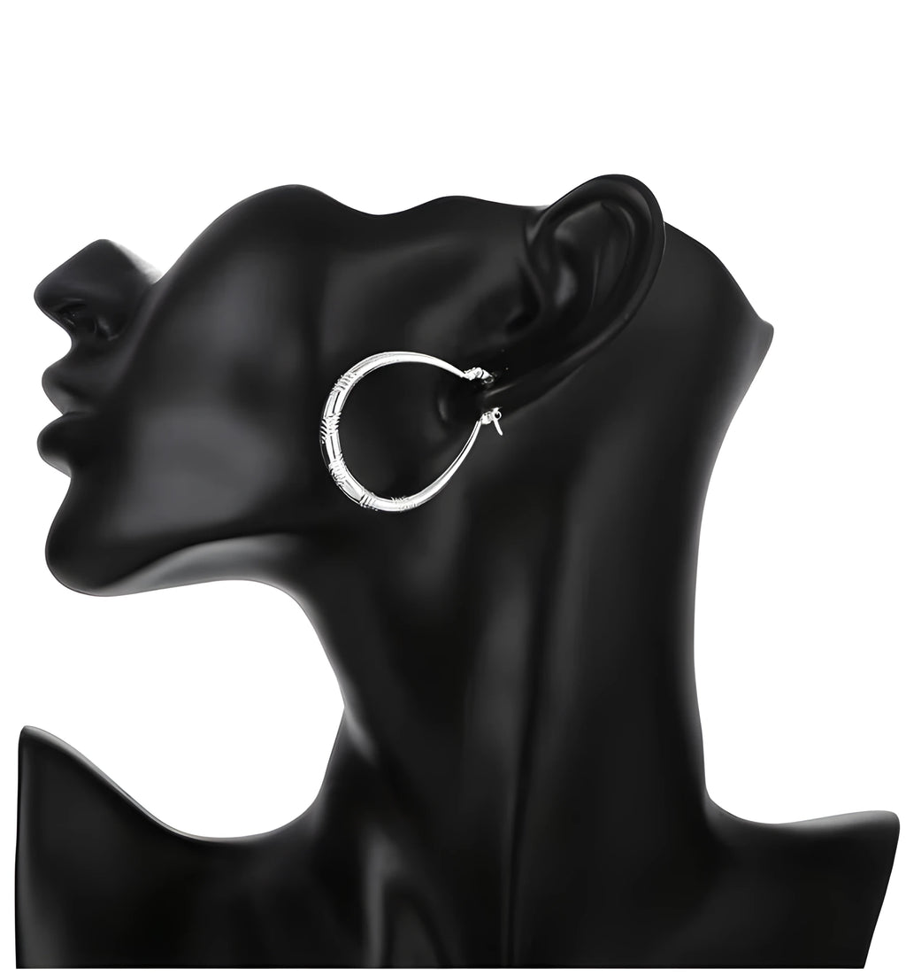 Silver creative hoop earrings with 925 silver plating on copper base, 3.9cm by 3.2cm size