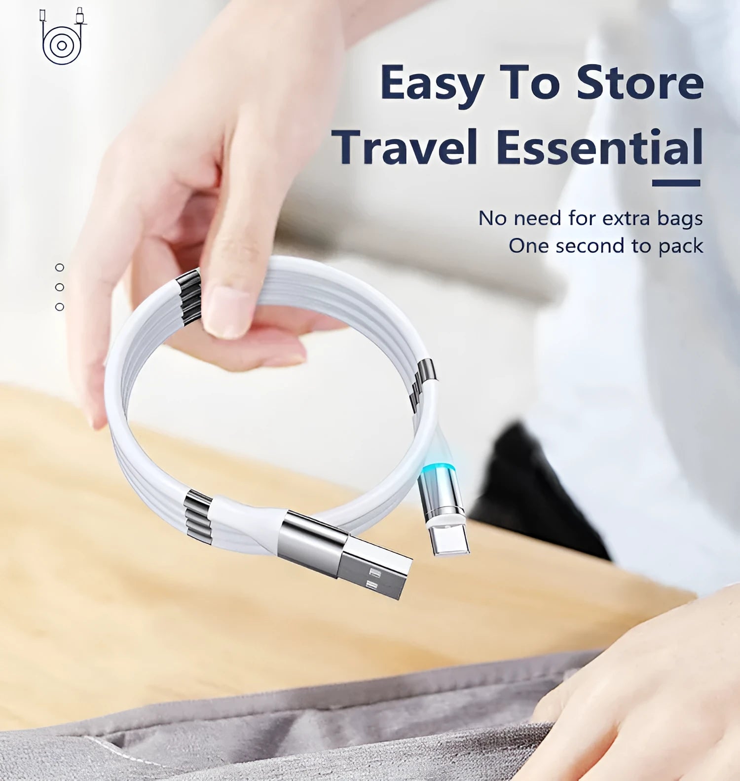 Black compatible 3A fast charging magnetic data cable for iPhone and Android phones