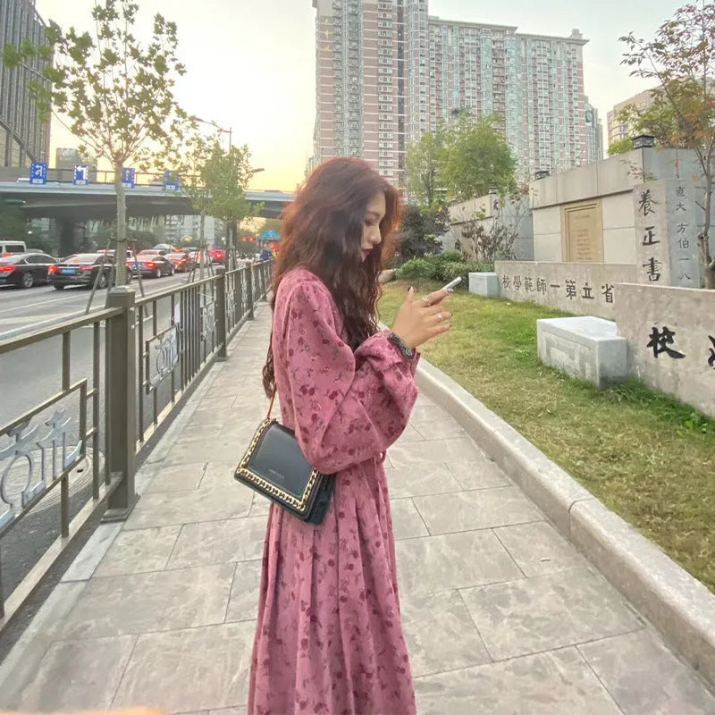 Red knitted cotton midi dress with elastic waist and 3/4 princess sleeves.