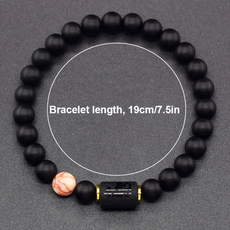 Natural tiger eye stone agate white turquoise elastic bracelet on wrist with zodiac constellation colour option