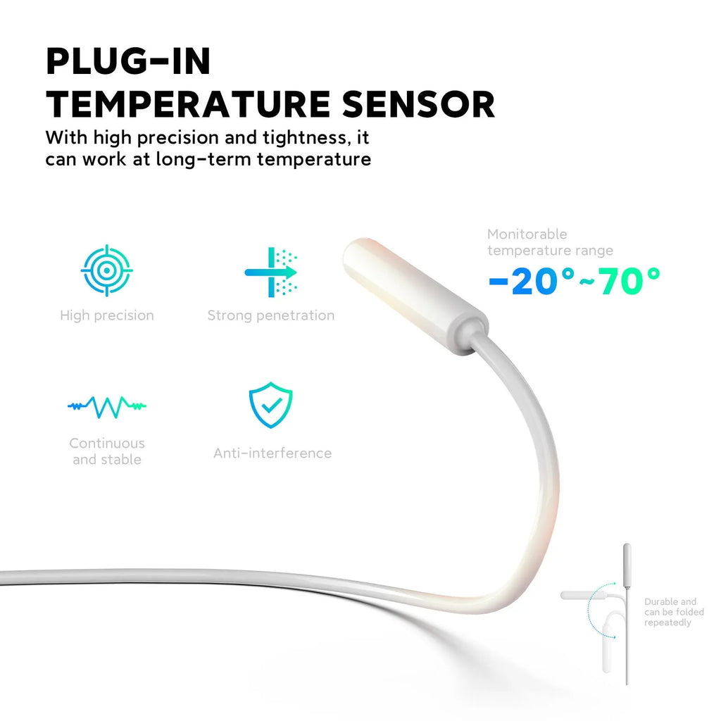 White smart socket with European 2-pin plug showing thermostatic and voice control functionality