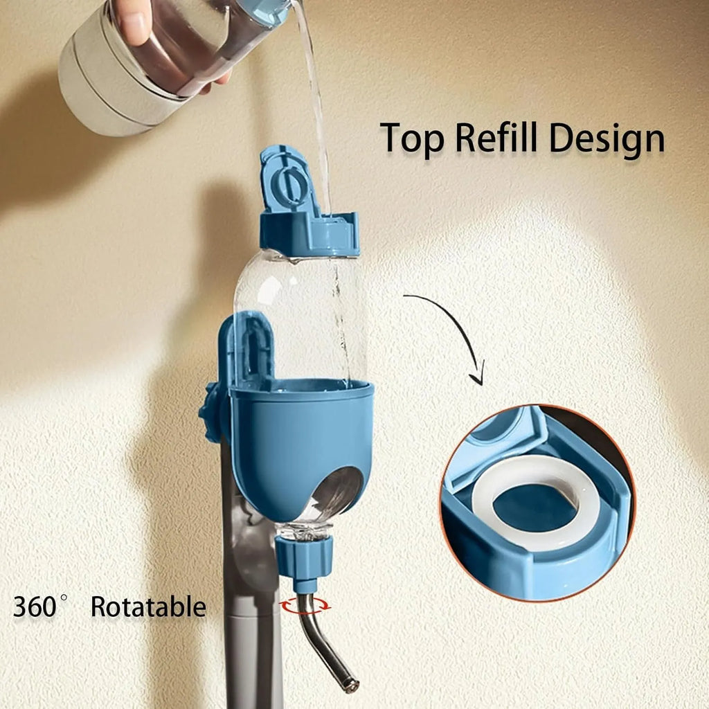 Small animal cage water bottle with rotatable nozzle in blue, white, or yellow colours