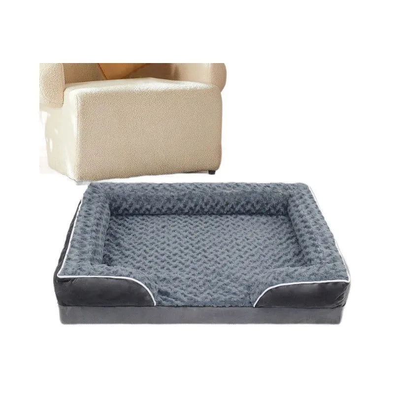 Waterproof washable dog bed with removable fabric cover in light grey, dark grey and brown colour options