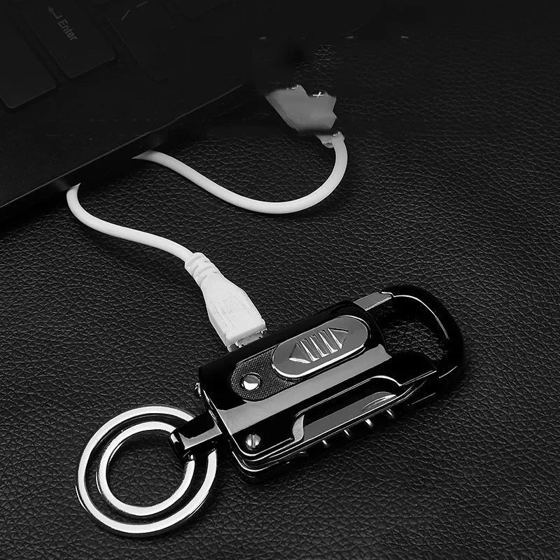 Multi-functional keychain charging lighter in zinc alloy with ice surface finish, black colour option