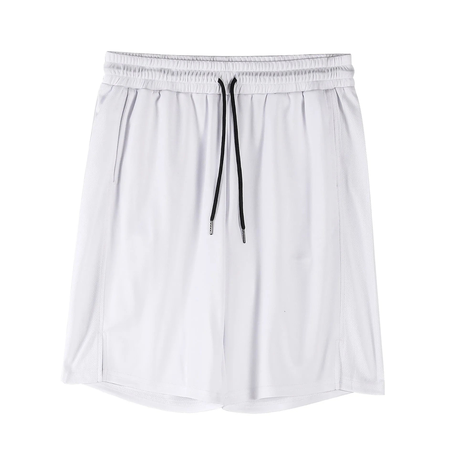 Man wearing black quick-dry mesh capri shorts with a loose, casual fit.
