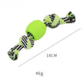 Blue dog chew toy with molar shape and attached rope for dental cleaning and tugging play