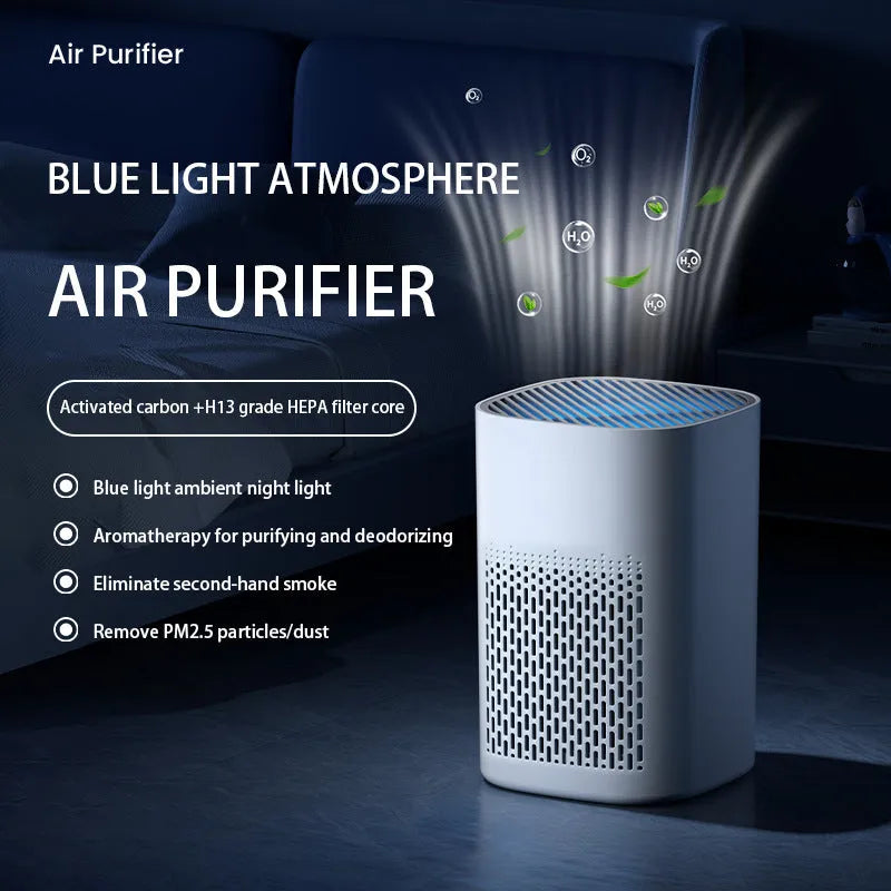 Simple style desktop air purifier with USB cable for office or home use measuring under 10 square metres coverage