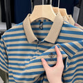 Men's striped casual short sleeve shirt in polyester with mosaic detail