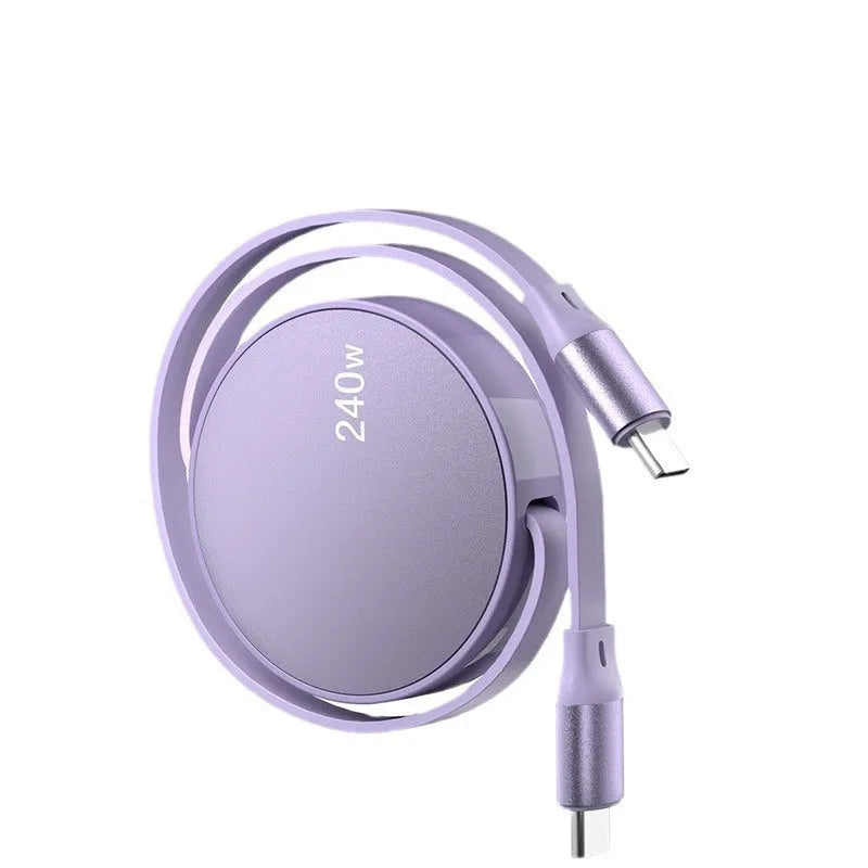 Purple telescopic Type-C data cable with aluminium alloy connector on white background