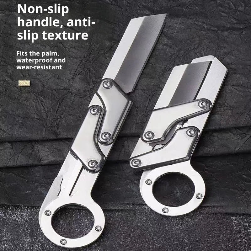 Thickened mechanical deformation folding knife with silver stainless steel blade and 67mm handle