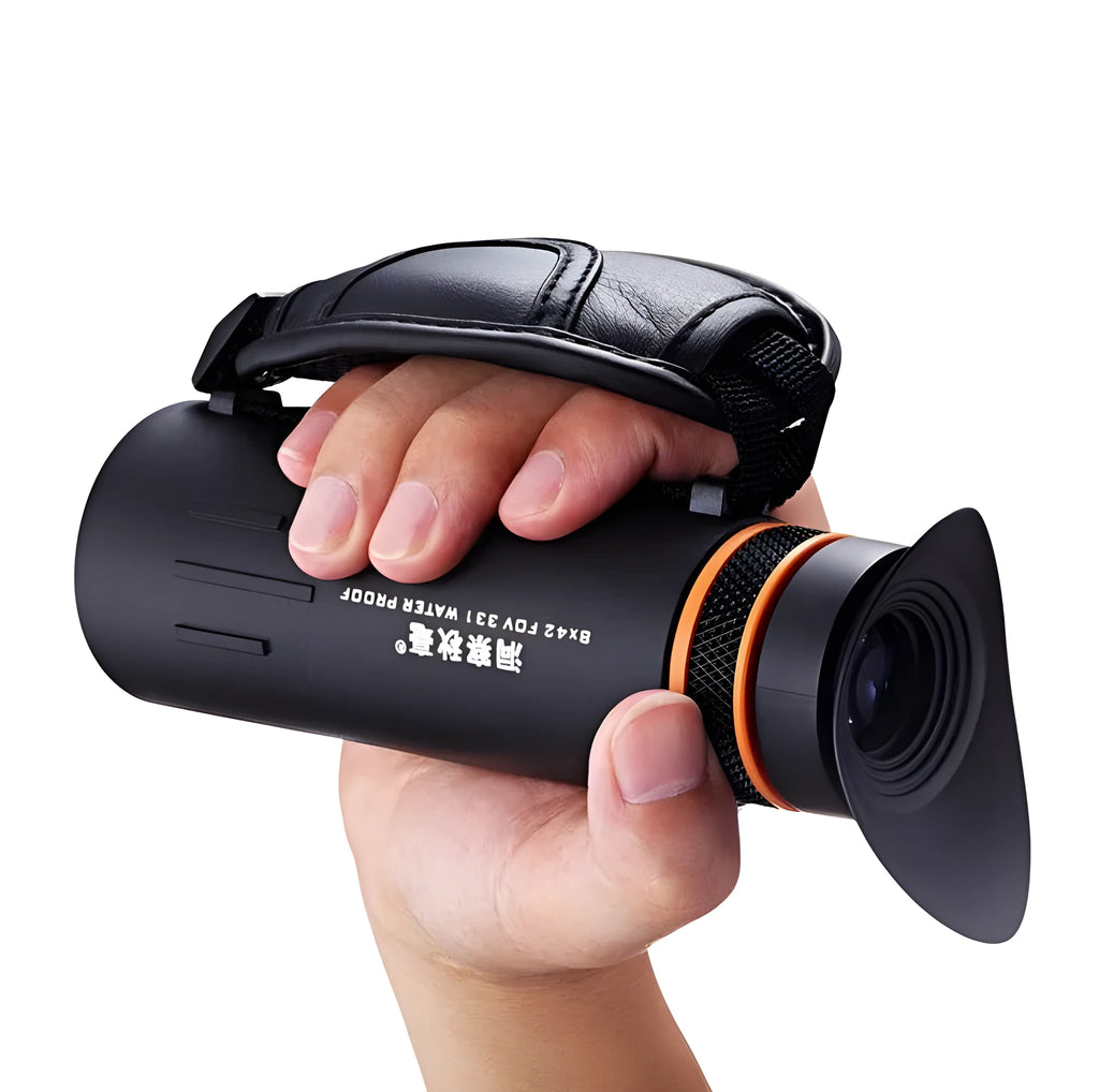 Compact 8x monocular telescope for concerts with 18mm exit distance and 5.2mm outlet diameter, ideal for live event viewing