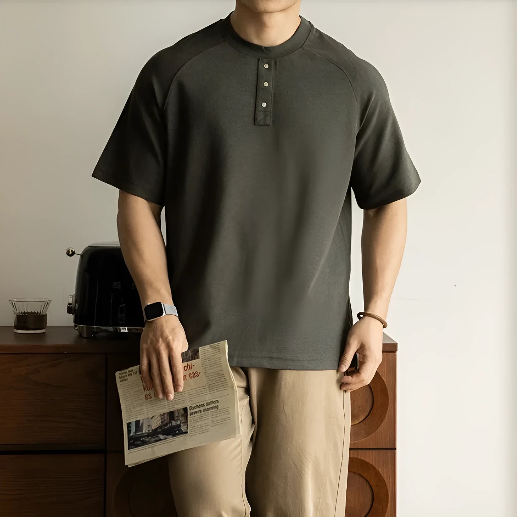 Casual loose pullover top with raglan sleeves in a terry texture fabric, shown in smoky gray colour.