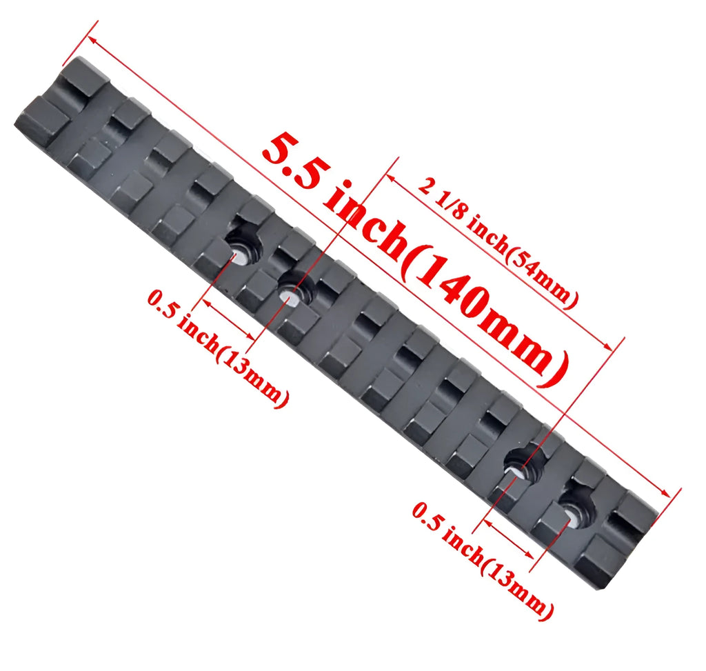 Black anodised aluminium shotgun scope mount with 5.5 inch rail and mounting hardware