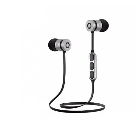 Metal neck-mounted Bluetooth headset with magnetic black earpieces