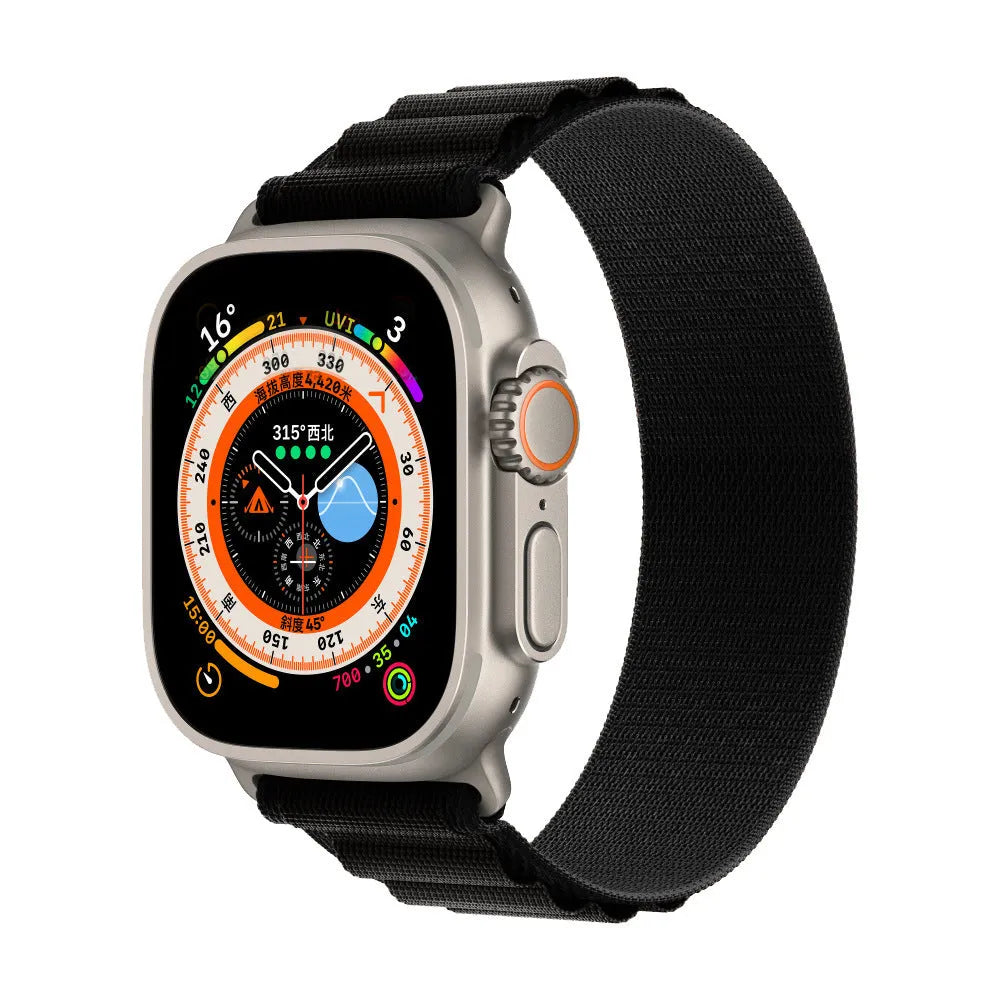 Alpine nylon watch band with metal head connector for Apple Watch, woven strap in multiple colours