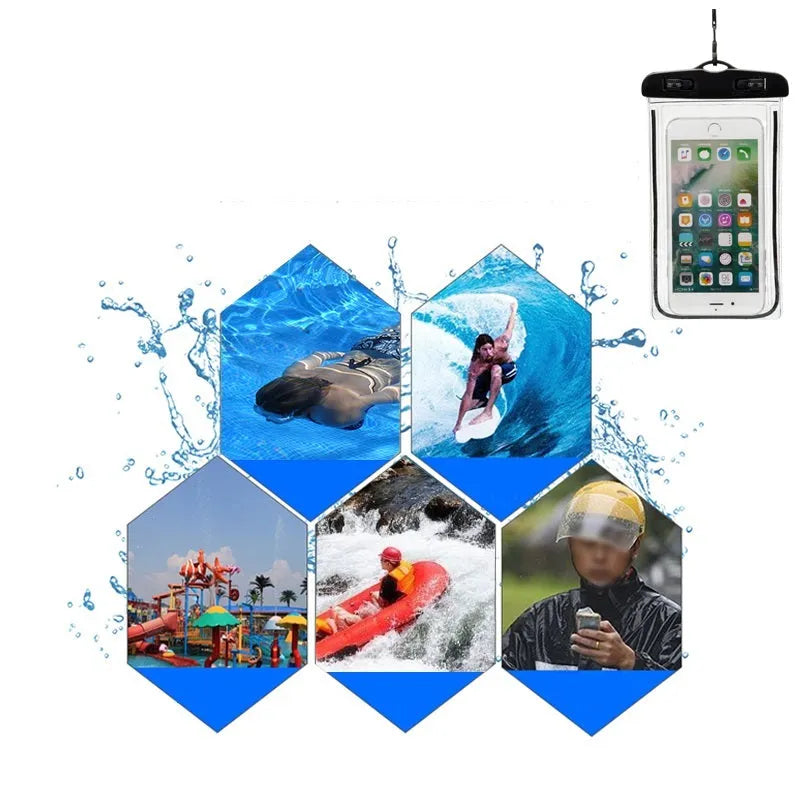 Universal waterproof luminous touch screen phone case in blue for outdoor sports