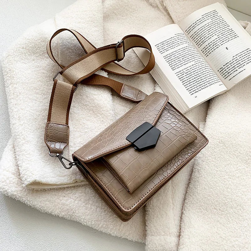 PU crossbody bag in four colours showing 20cm width and 14cm height