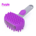 Purple silicone pet shower brush floating in water for dog bath, with body lotion included