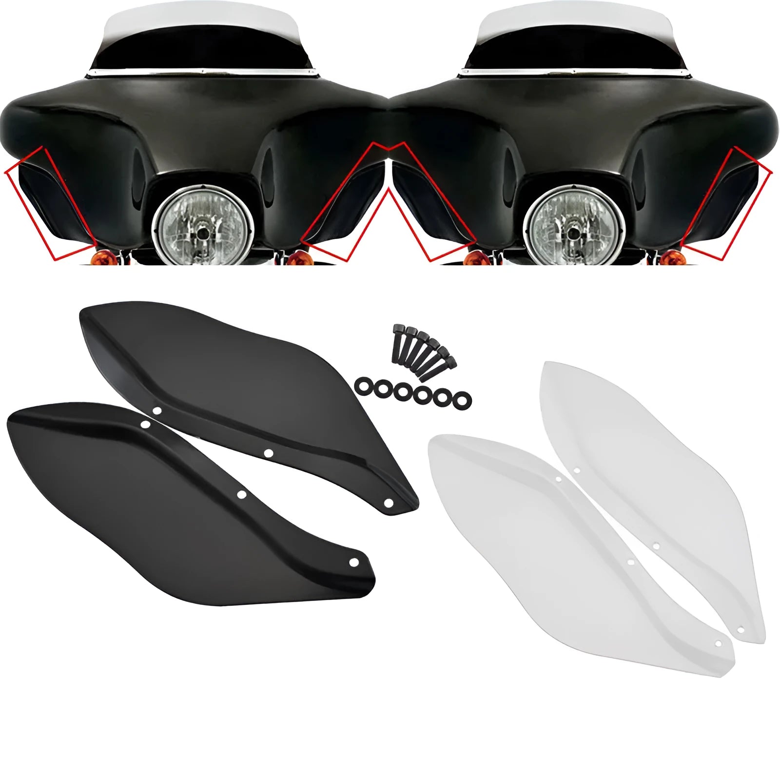 Black and transparent ABS plastic Harley Davidson motorcycle side headlight cover set.