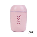 Round white portable air purifier and aromatherapy diffuser unit with USB cable for car or desk use.