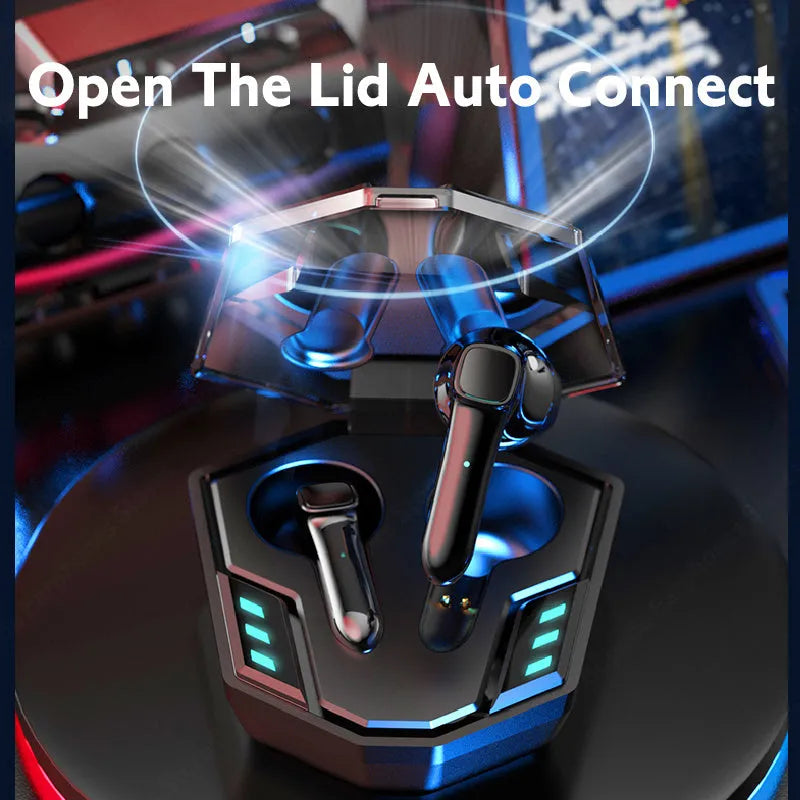 Compact wireless Bluetooth gaming headset in shown colour with low latency and noise reduction features.
