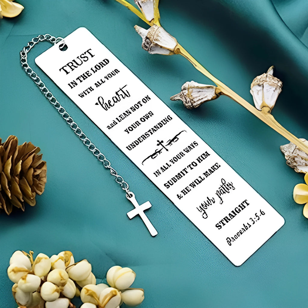 Stainless steel bookmark with engraved Bible verse design in CF-S5170 steel colour