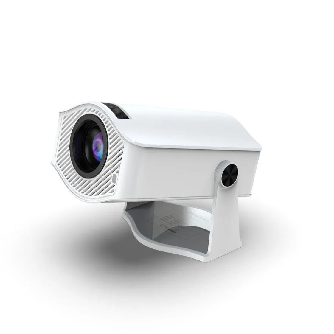 White HM400pro barrel portable projector on a table with 720p resolution and 200 ANSI brightness
