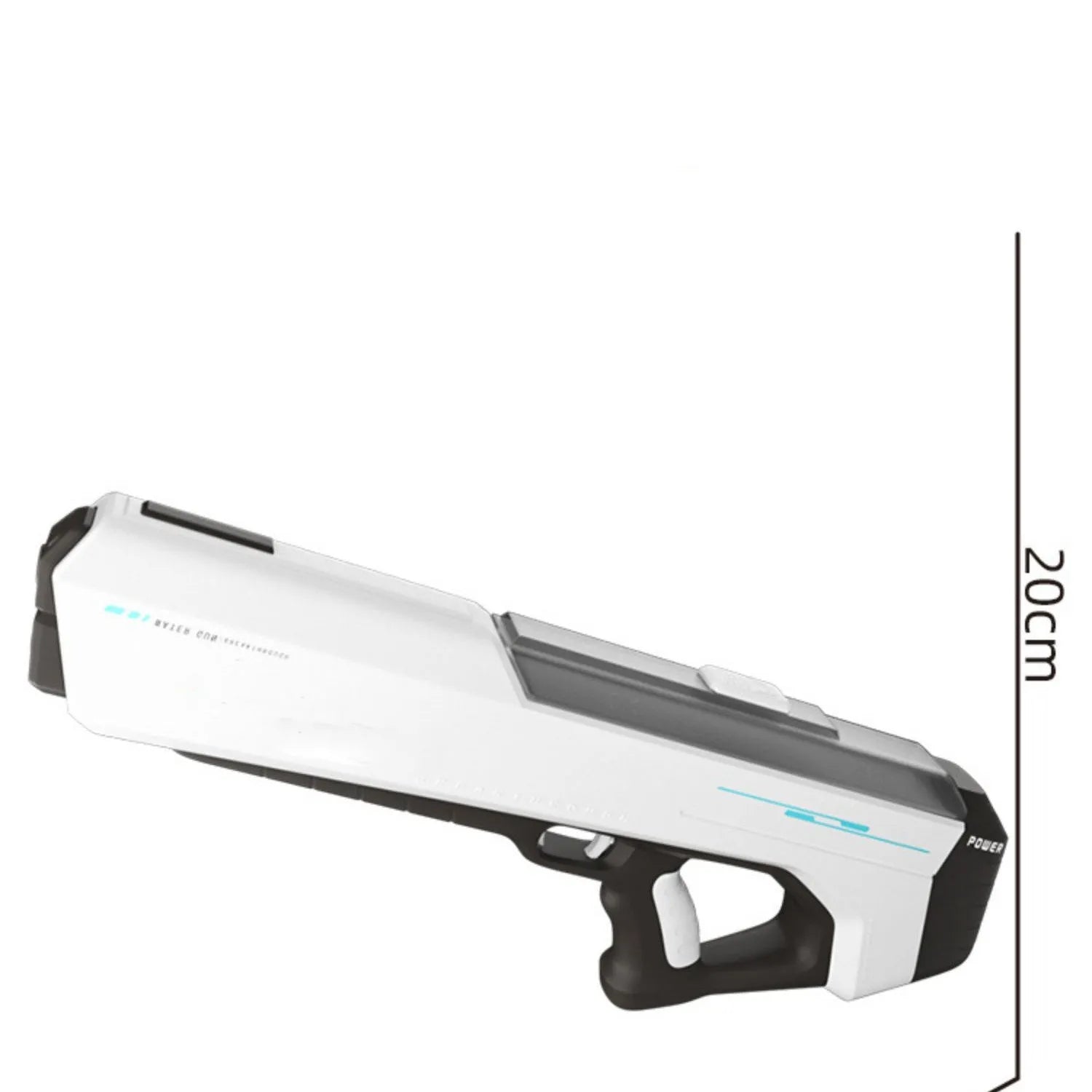 Fully electric water gun toy in sky blue with trigger handle and ABS plastic body on outdoor grass background