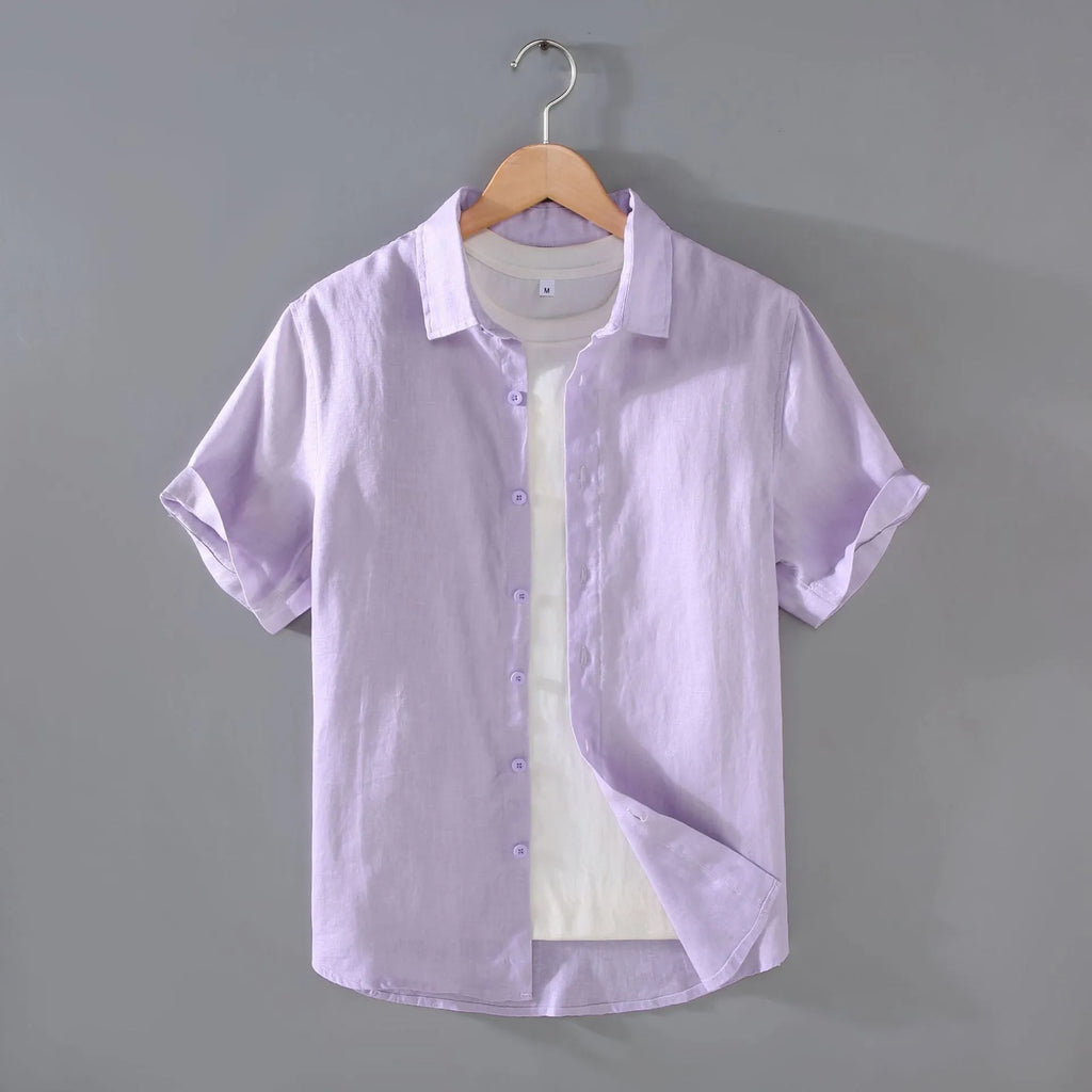 Men's youth short-sleeved linen shirt in cardigan style with regular fit