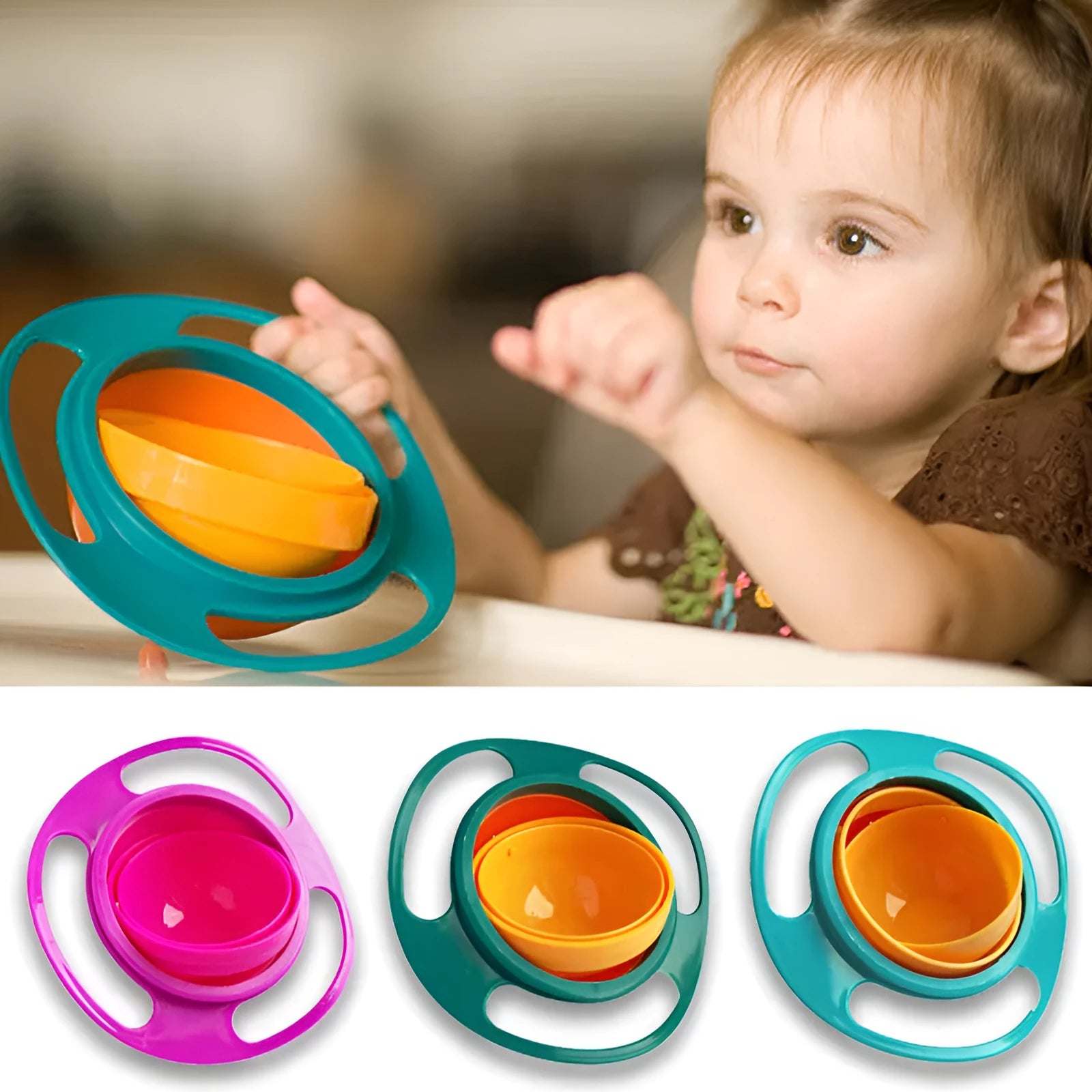Children's rotating balance bowl in plastic, available in red green blue mint pink for toddlers over 24 months
