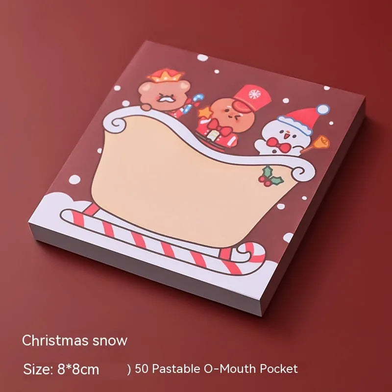 Christmas sticky notes set showing eight festive designs including Santa Claus, Snowman, Elf, and Christmas Bear patterns