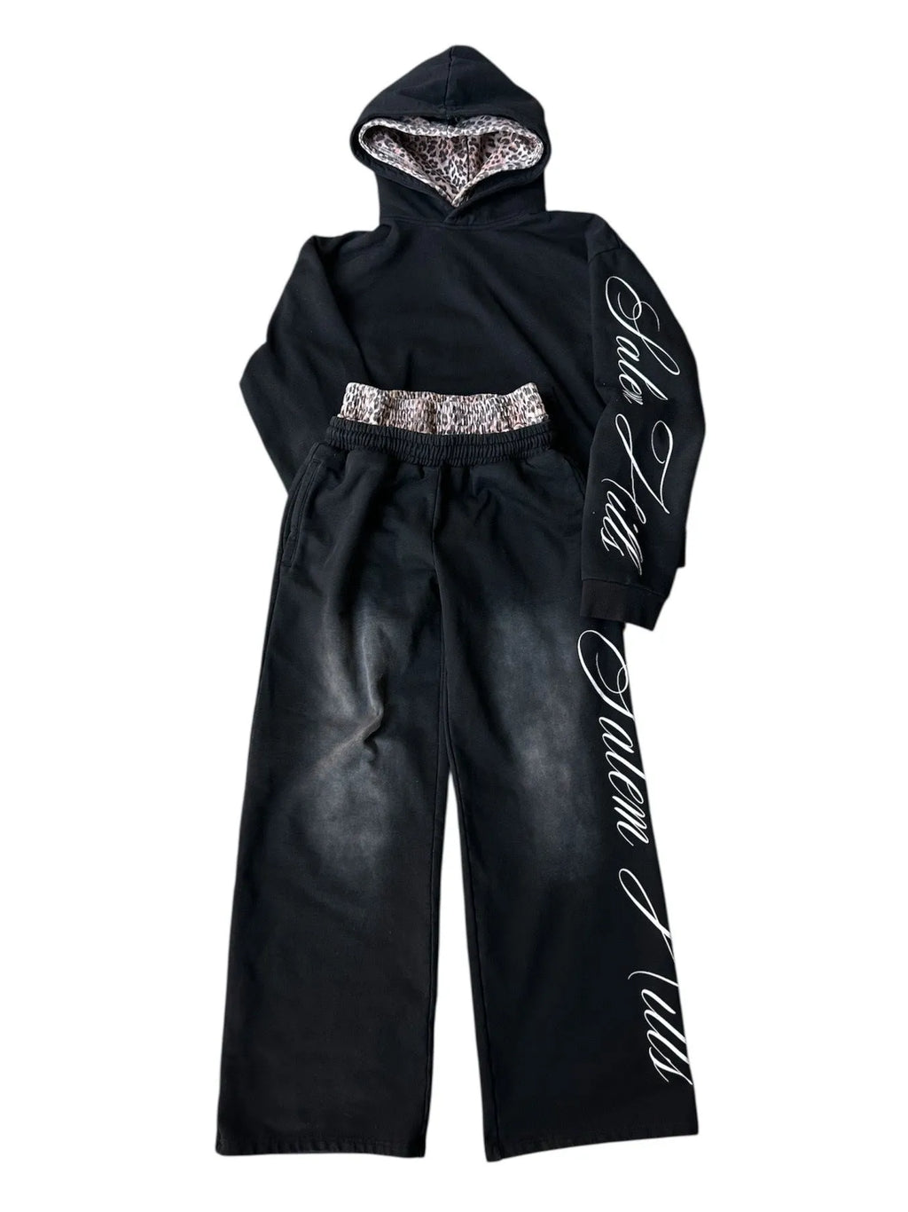 Men's punk print pullover hoodie two-piece set with long sleeves and fleece lining