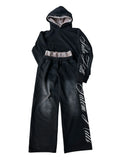 Men's punk print pullover hoodie two-piece set with long sleeves and fleece lining
