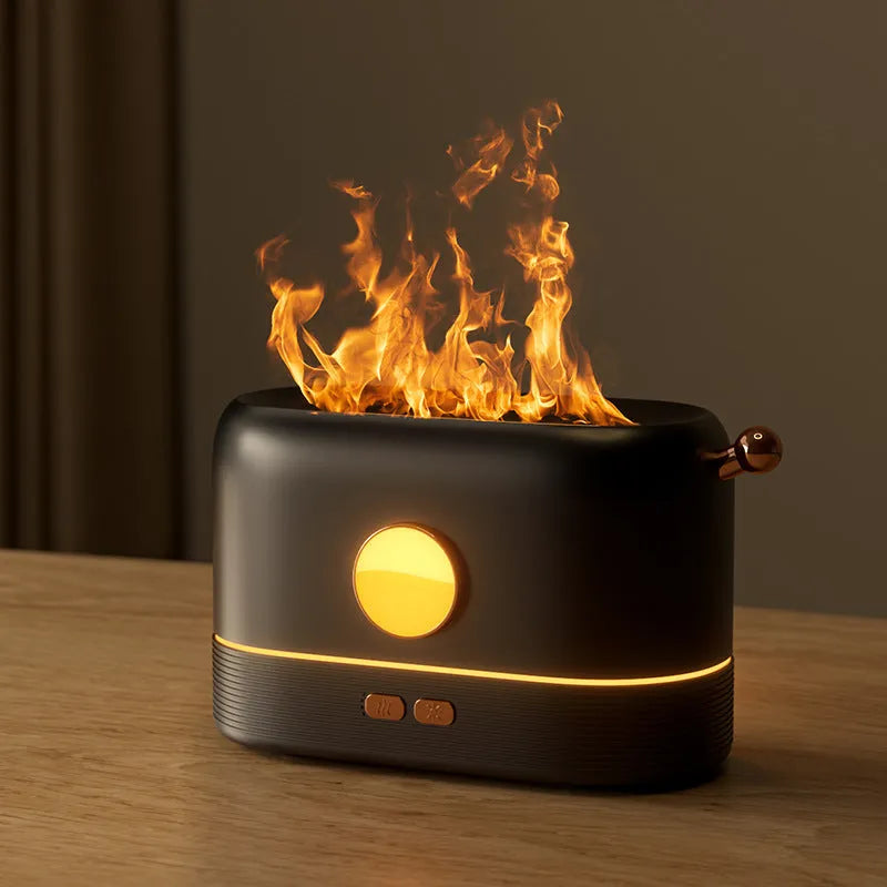 USB desktop humidifier with flame simulation effect and fragrance diffuser function