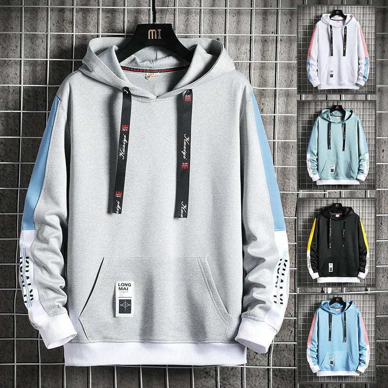 Men's casual loose long sleeve pullover hoodie top with letter print in polyester fabric