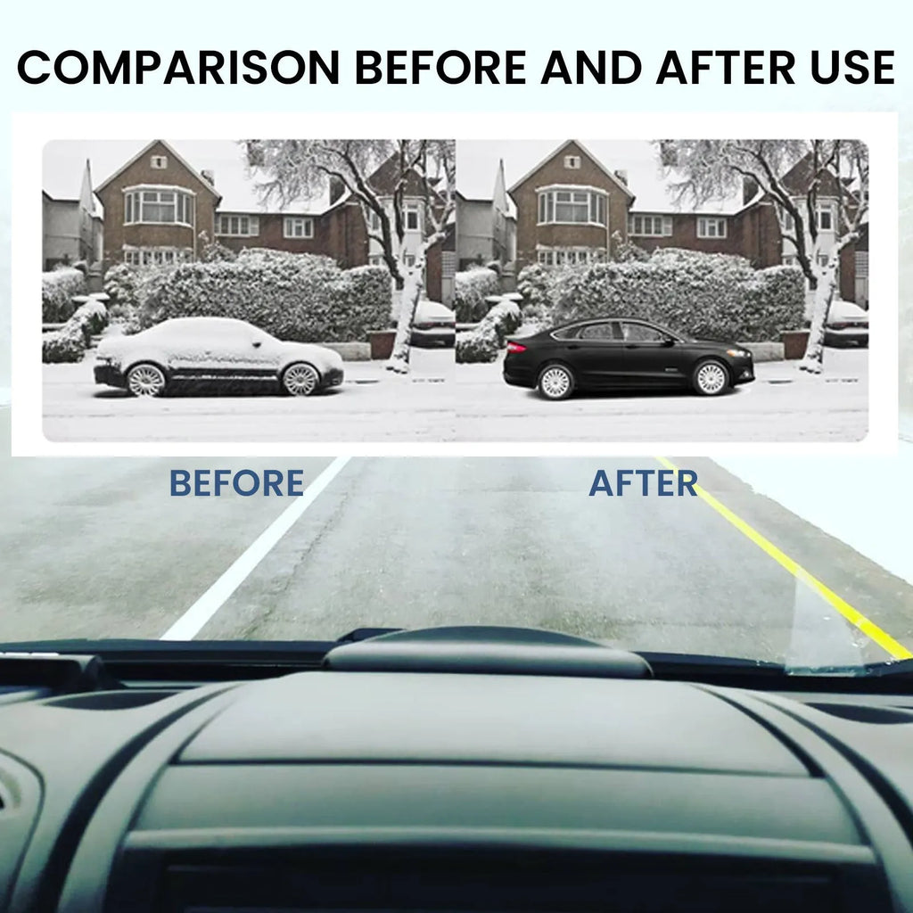 Compact black car snow melting tool measuring 5.5cm with dual deicer and charger functions