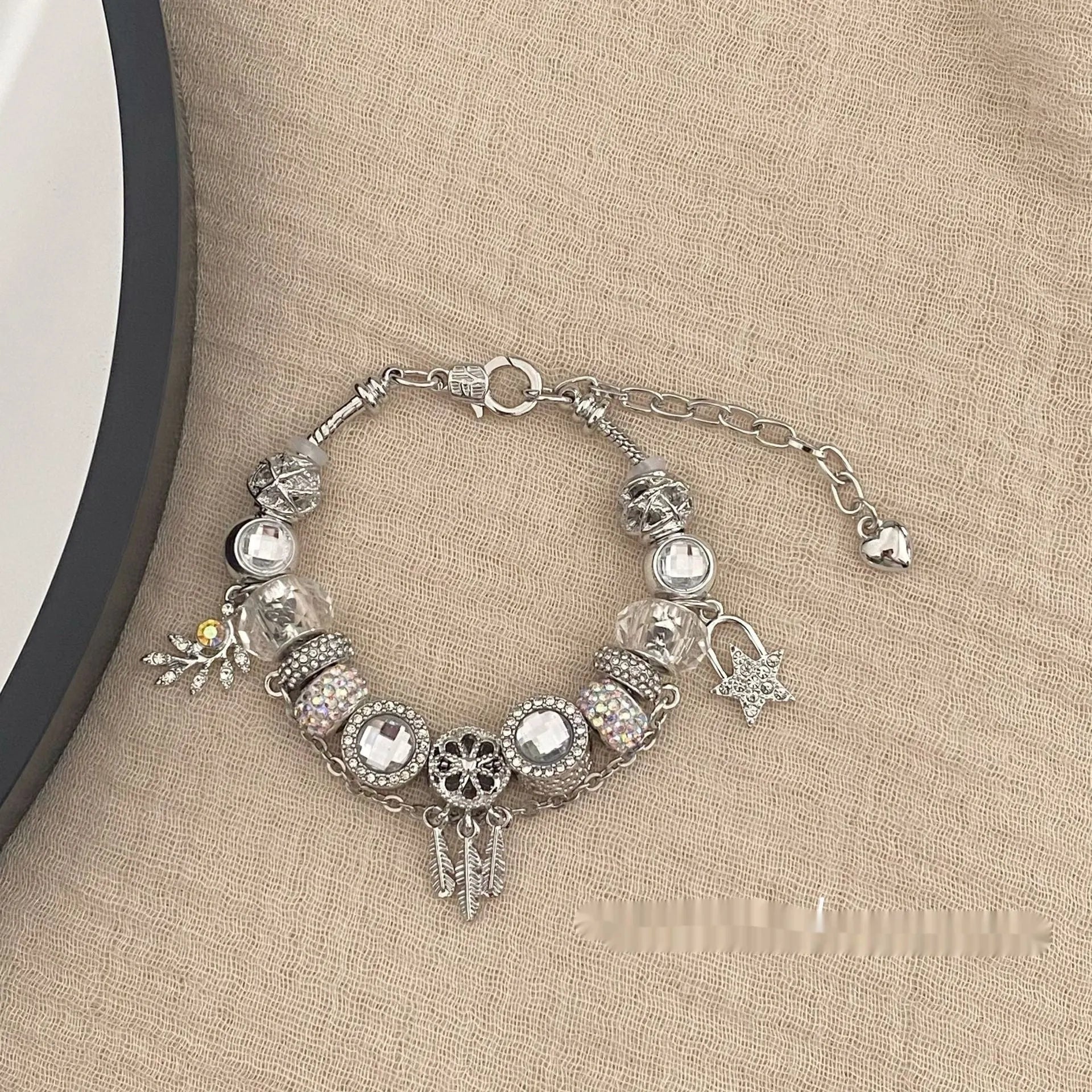 Women's dreamcatcher bracelet with colourful crystals, star shape, electroplated mixed material finish