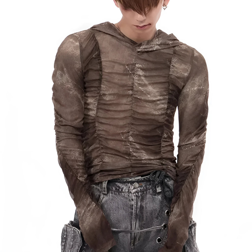 Boys' lightweight ice silk bottoming shirt with printing and pleating details in polyester fabric