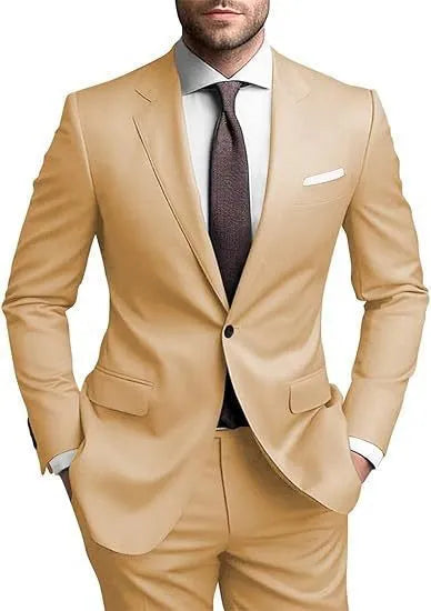 Men's casual suit set in cotton blend with blazer and trousers, brown colour, light business style