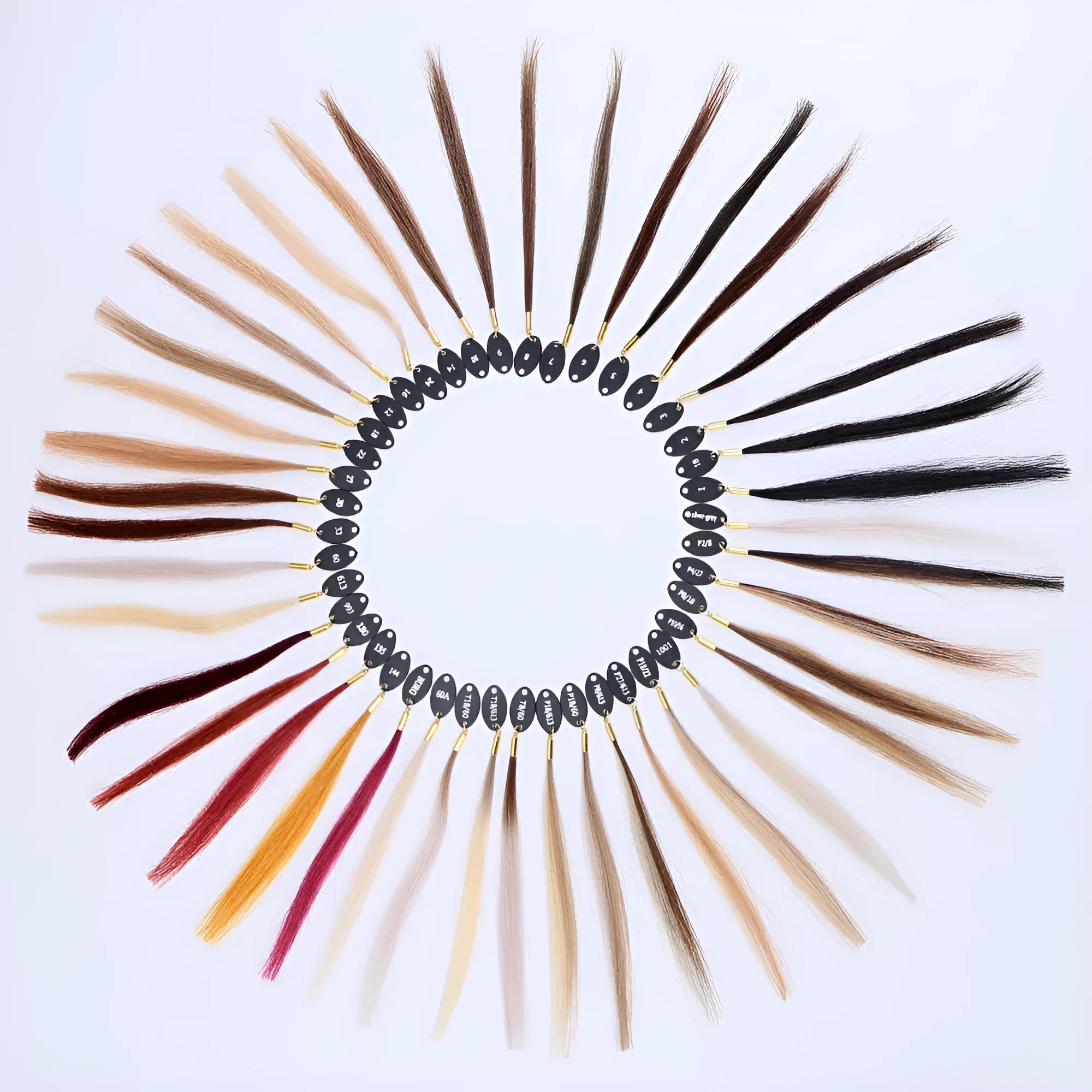 Hand-woven human hair colour board with 48 colour strands for salon colour matching