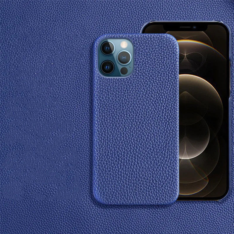 Genuine leather protective case for iPhone shown in beige colour.