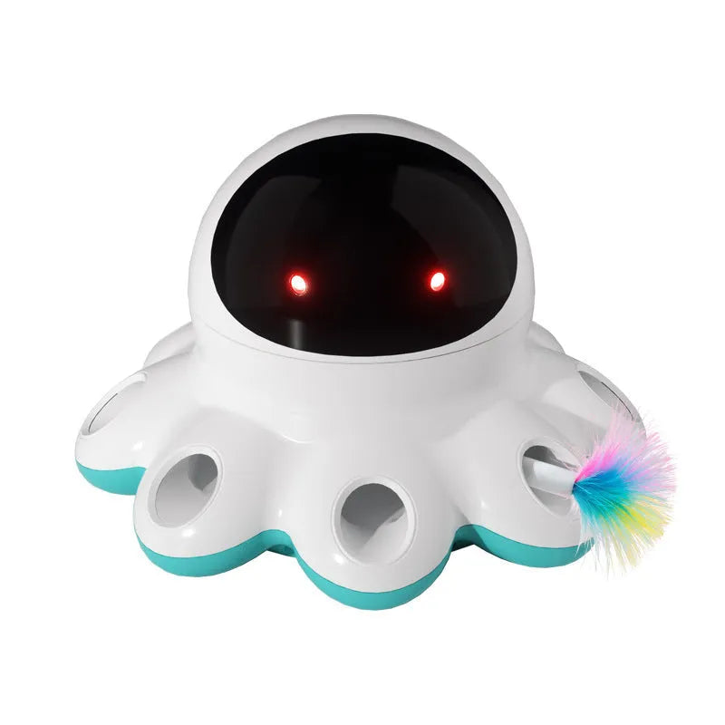 Automatic electric cat teaser toy with rotating shiny feathers in ABS plastic construction