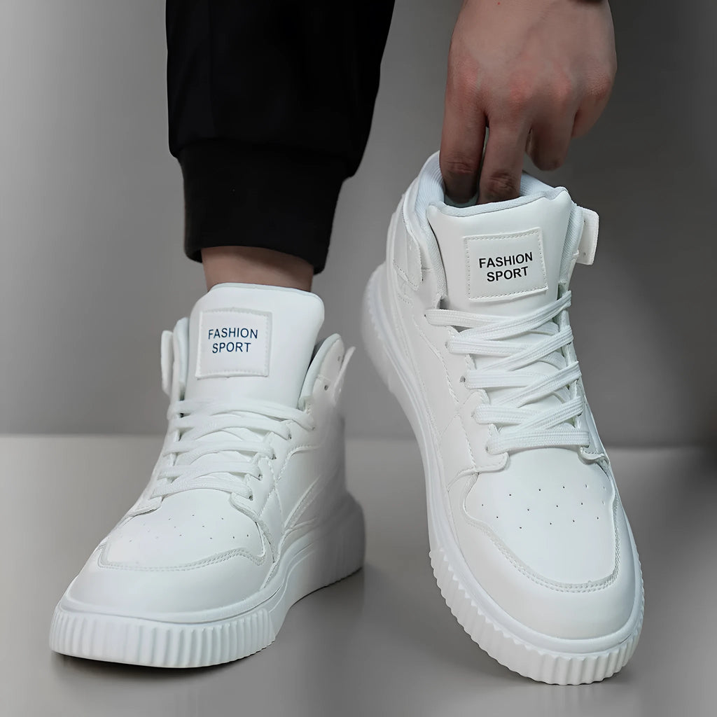 White men's round-toe casual trainers made from microfiber for autumn and winter.