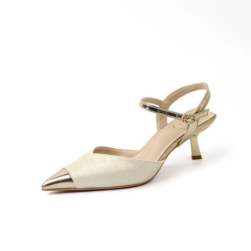 Women's pointed toe high-heeled sandals in leather with 6CM heel